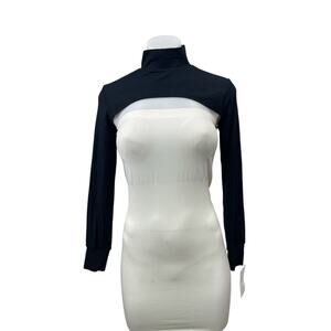 NEW Wrapped Black Turtleneck Long Sleeve Rib Knit Cropped Bolero Shrug Top Sz S